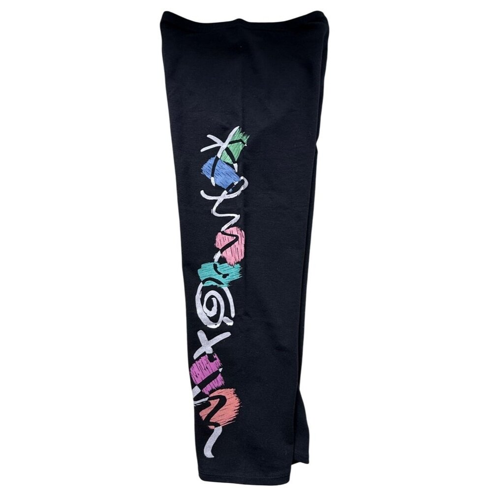 Vintage Jacques Moret Black Leggings With Colorful Abstract Design 55% Cotton Wo - Picture 2 of 13